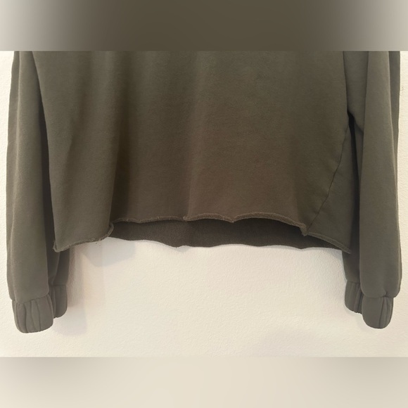 Nation Ltd Olive Green Balloon Sleeve Cropped Sweatshirt Sz S Boxy Minimalist - Picture 5 of 9